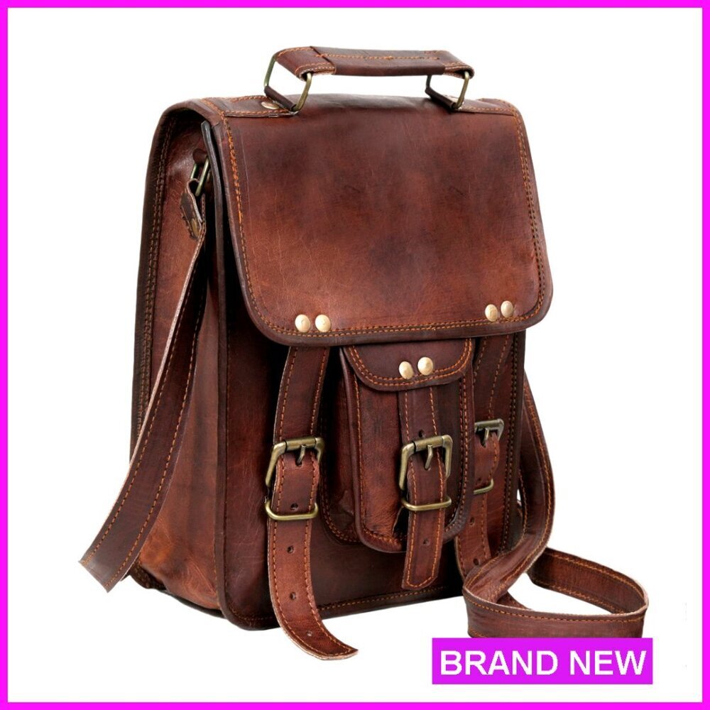 Vintage Genuine Leather Tablet Satchel Crossbody Bag 11"